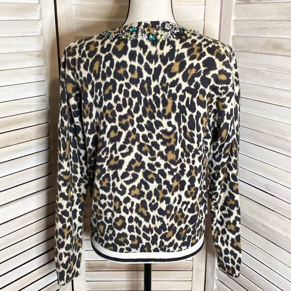 Essential Antwerp Wool Cashmere Leopard Beaded Neckline Sweater S - Picture 9 of 12